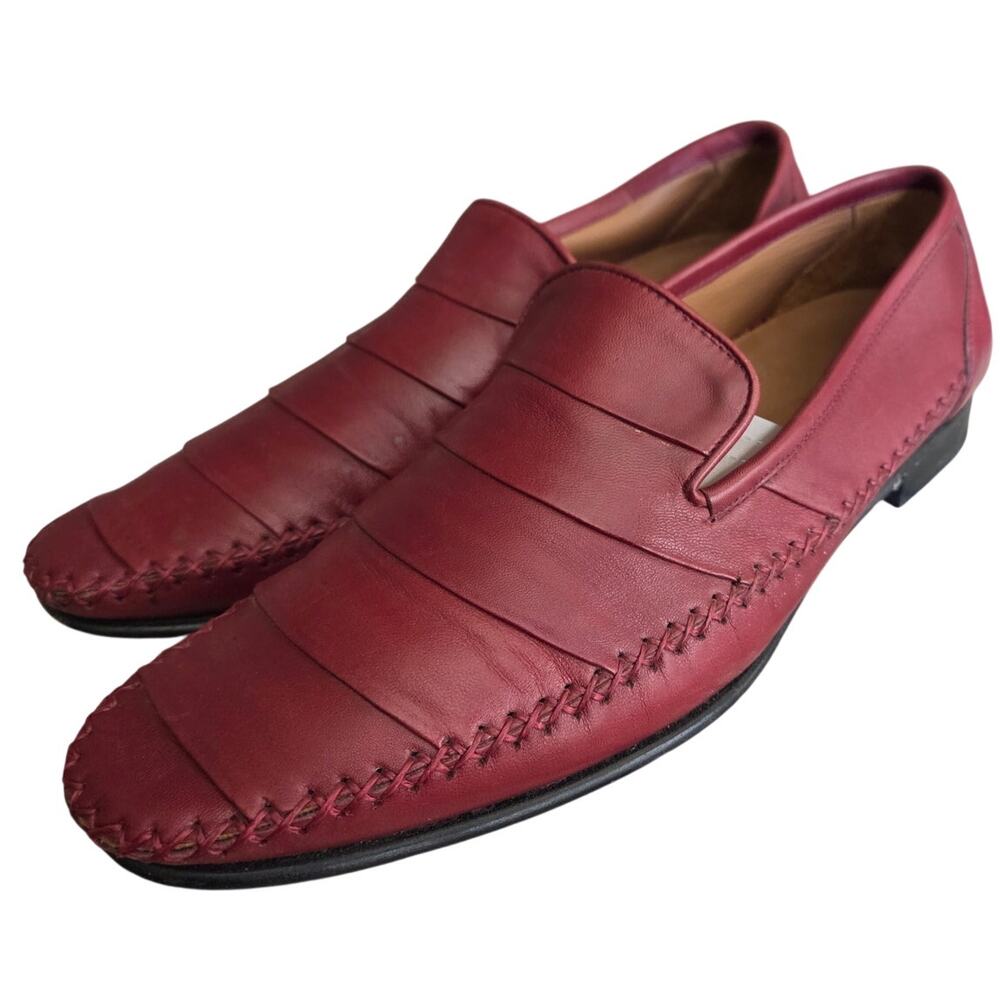 MEZLAN Red Leather Loafer Woven Stitching Handsewn Handcrafted Spain Mens 9